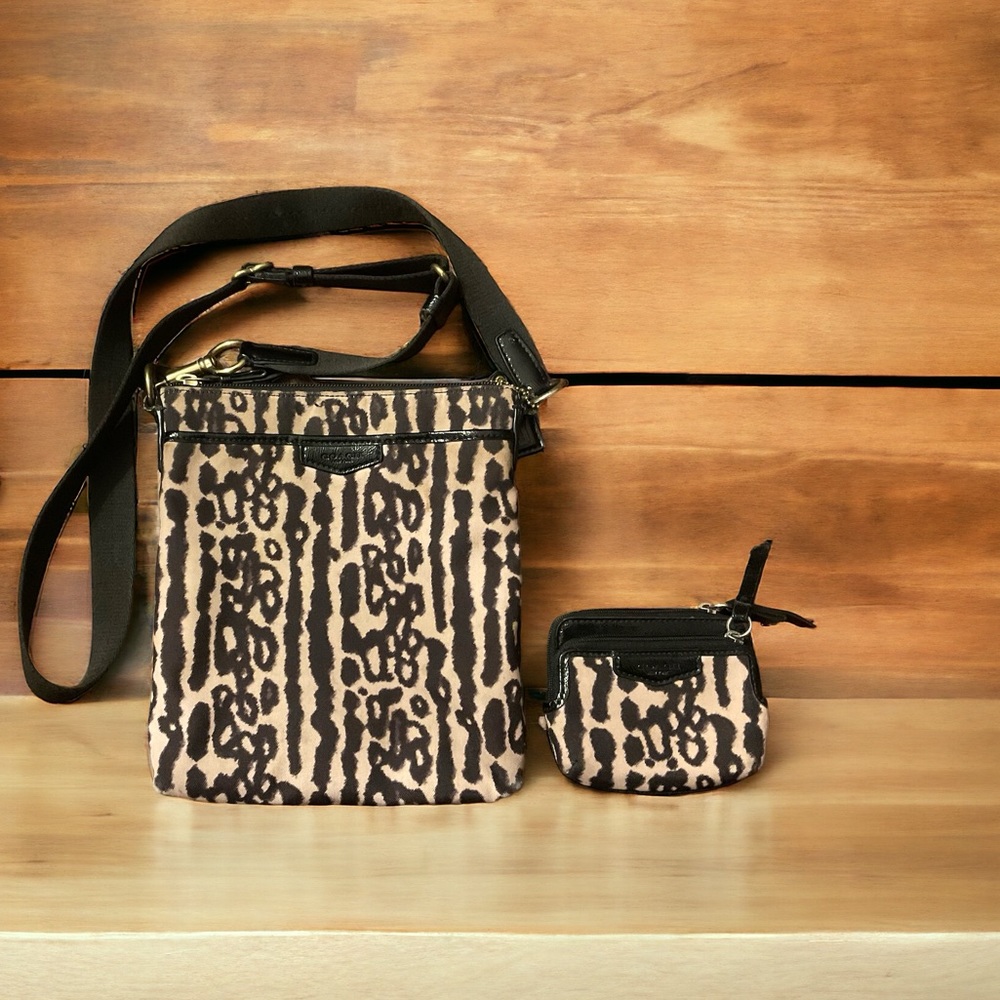 Leopard Print Crossbody Bag with Coin Pouch - Brown/Black - Picture 12 of 14